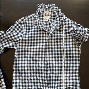 One of a kind up cycled blouse with ruffled collar